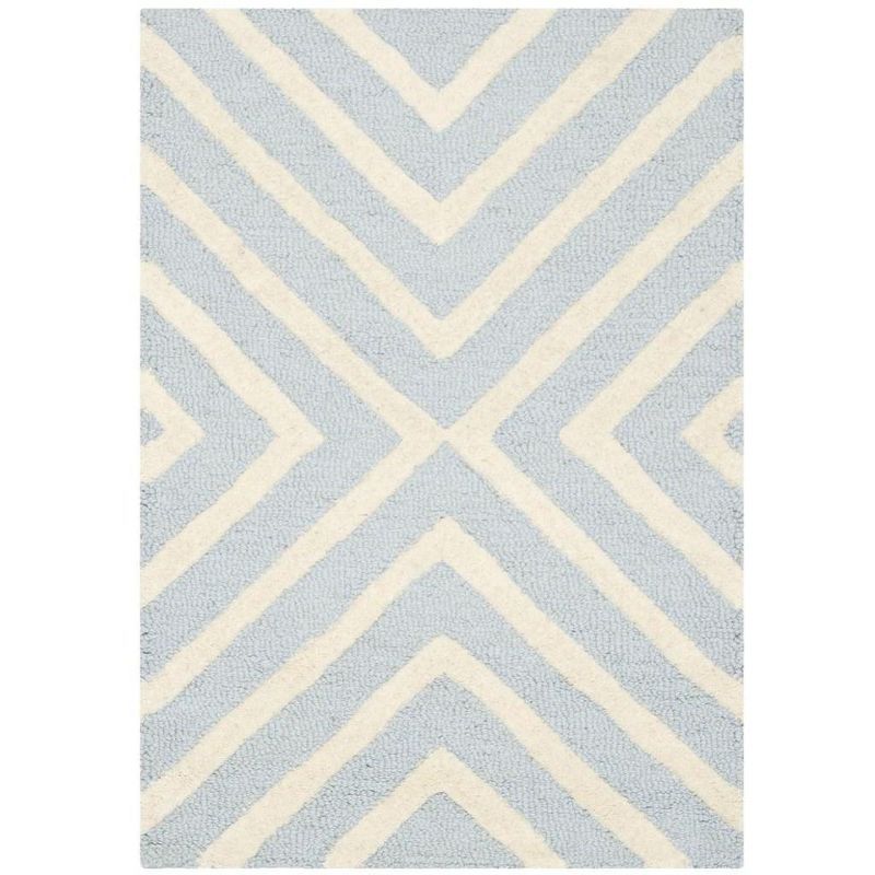 Light Blue and Ivory Hand-Tufted Wool Area Rug