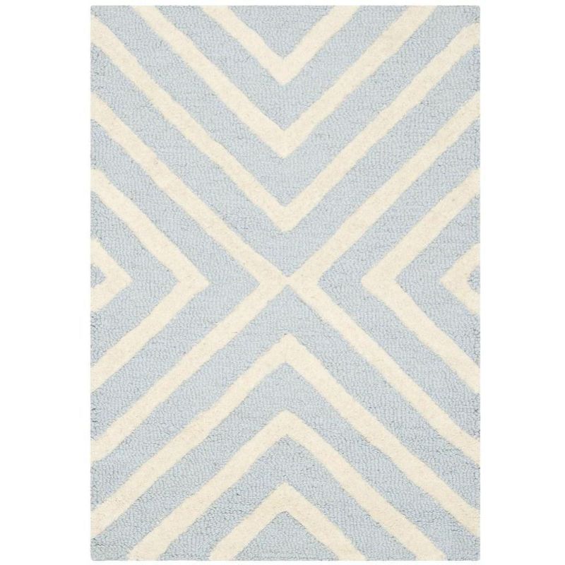 Light Blue and Ivory Hand-Tufted Wool Area Rug