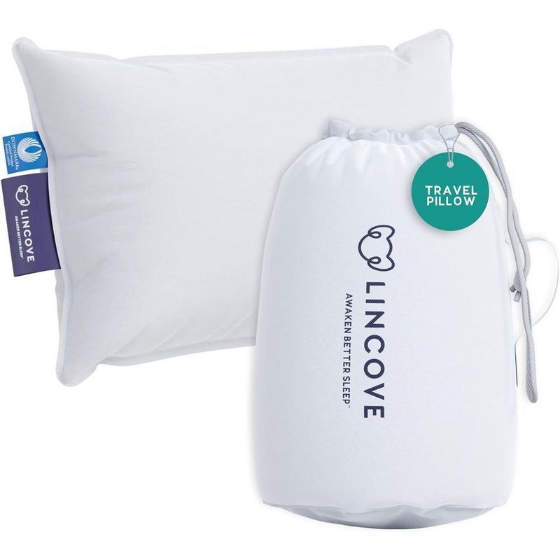 White Cotton Down Feather Travel Pillow with Tote Bag