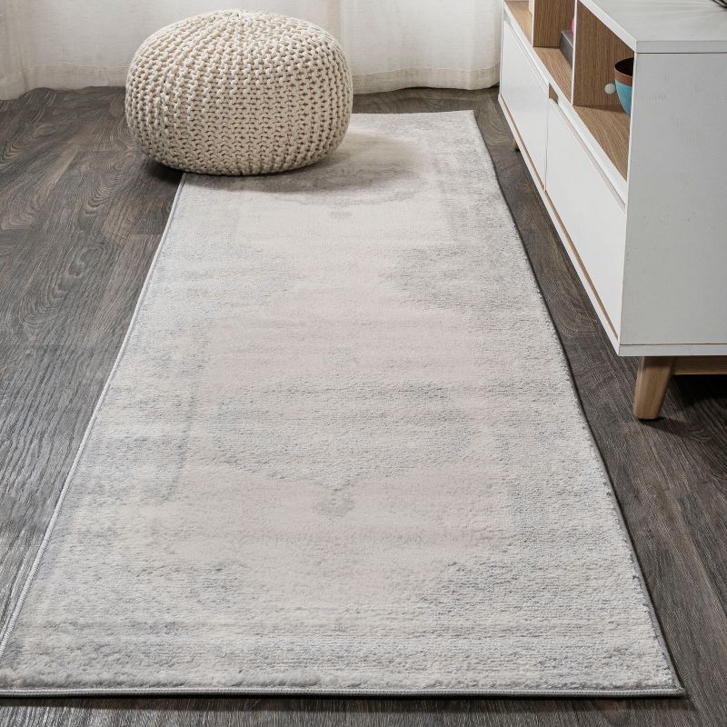 Rosalia 2'x8' Reversible Synthetic Gray/Ivory Medallion Runner Rug