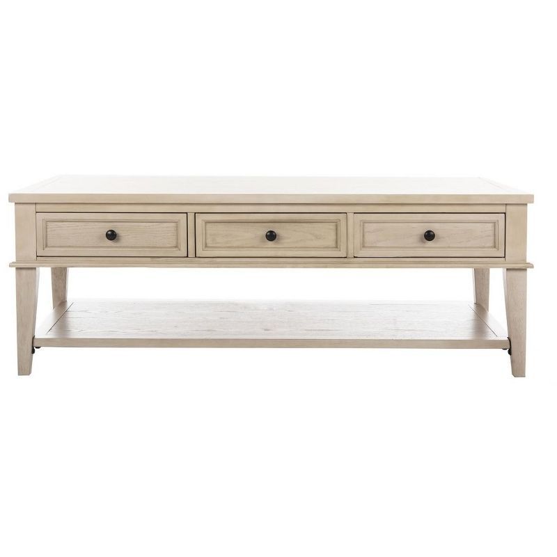 White Wash Elm Wood Coffee Table with Storage Drawers