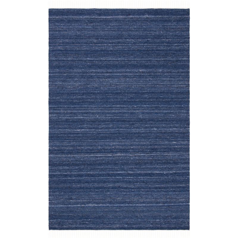 Navy Blue Striped Wool 8' x 10' Handmade Rug