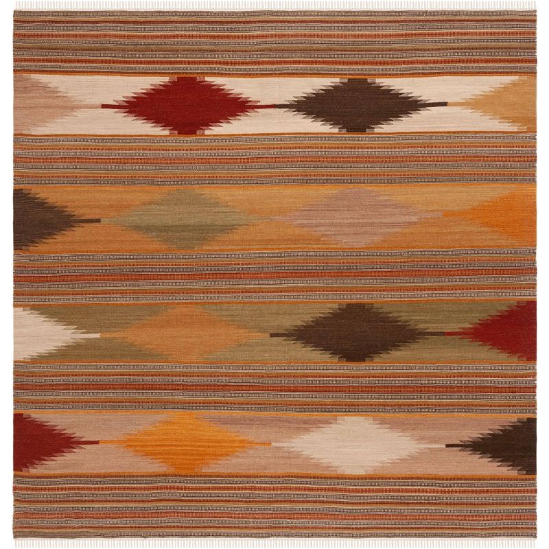 Handmade Multicolor Geometric Wool 7' Square Area Rug