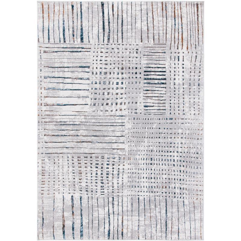 Gray and Ivory Abstract Rectangular Synthetic Area Rug, 5' x 7'