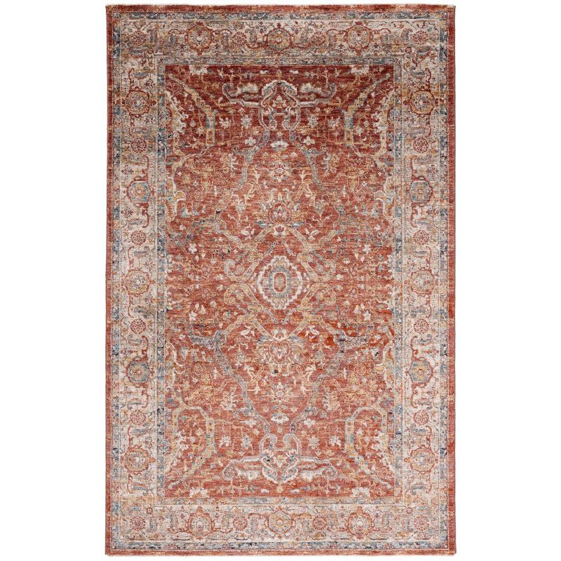 Valencia Red and Beige Hand-Knotted Synthetic Area Rug 4' x 6'