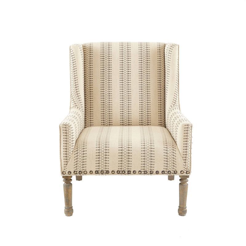 Tita Farmhouse Wing-Back Accent Chair in Tan with Bronze Nailhead Trim