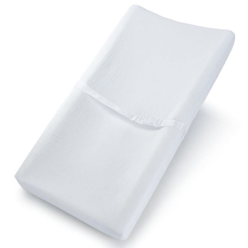 White Muslin Fitted Changing Pad Cover for Baby Diaper Station