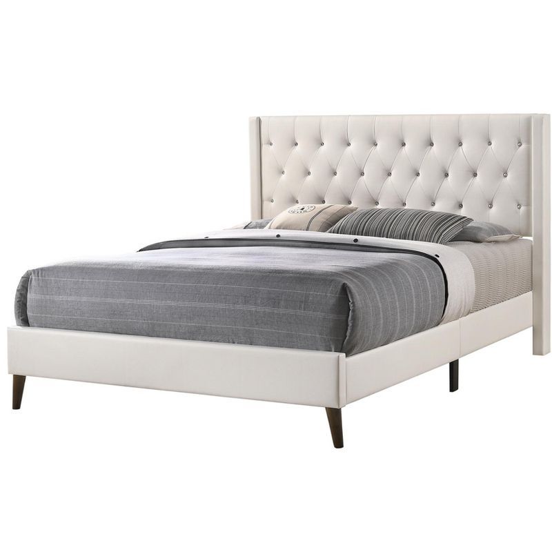 Elegant Queen Faux Leather Tufted Bed with Wood Frame