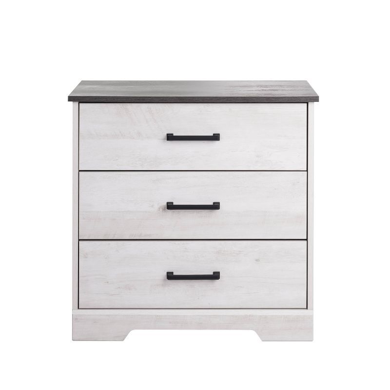 Washed White 3-Drawer Farmhouse Nightstand with Rustic Gray Top