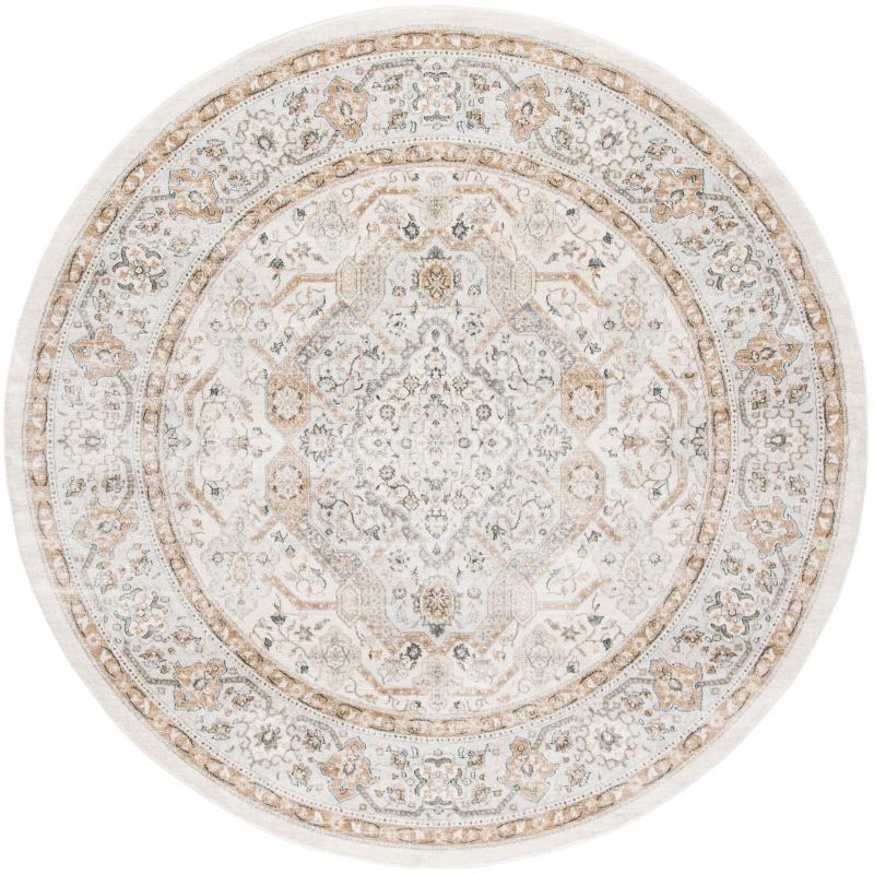 Isabella Round Cream and Beige Synthetic Stain-Resistant Area Rug