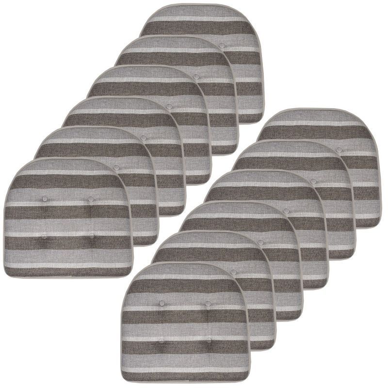 Bradford Striped Gray and Brown Memory Foam Chair Cushions, 12-Pack