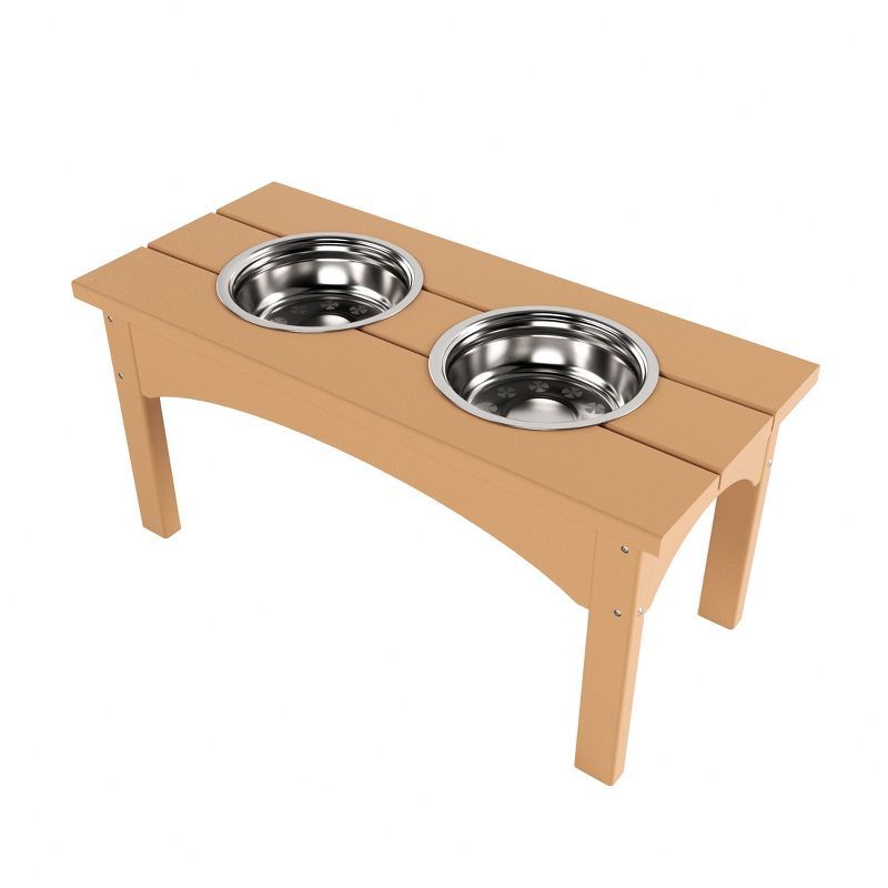 Teak Elevated Dog Feeder with Stainless Steel Bowls