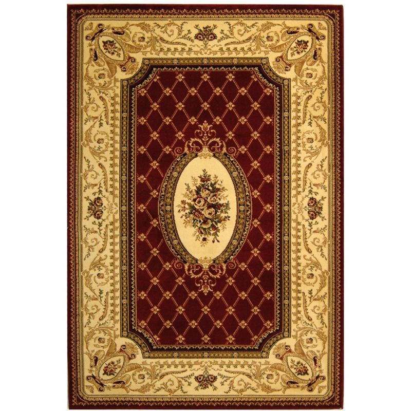 Red and Ivory Medium Pile Synthetic Traditional Area Rug