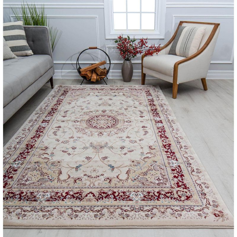 Cream and Beige Medallion Stain-Resistant Synthetic Rug, 5' x 7'