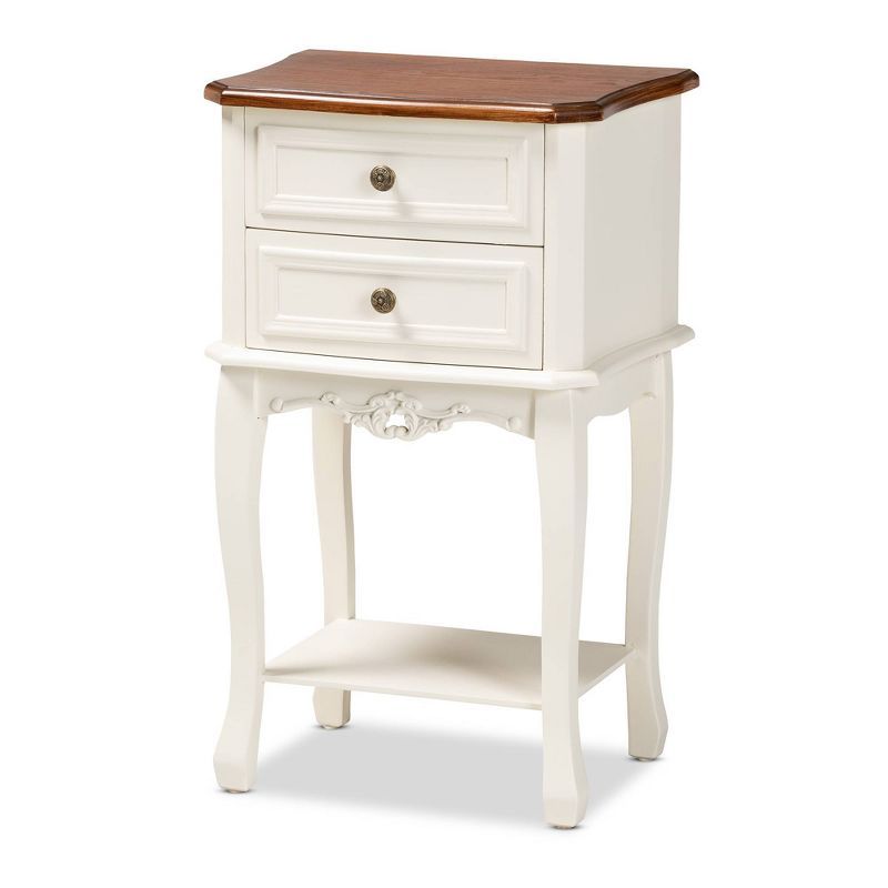 Darla Traditional French White & Cherry Brown Wood Nightstand