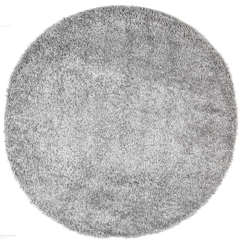 Luxurious Gray Solid Shag Round Synthetic Rug - Easy Care