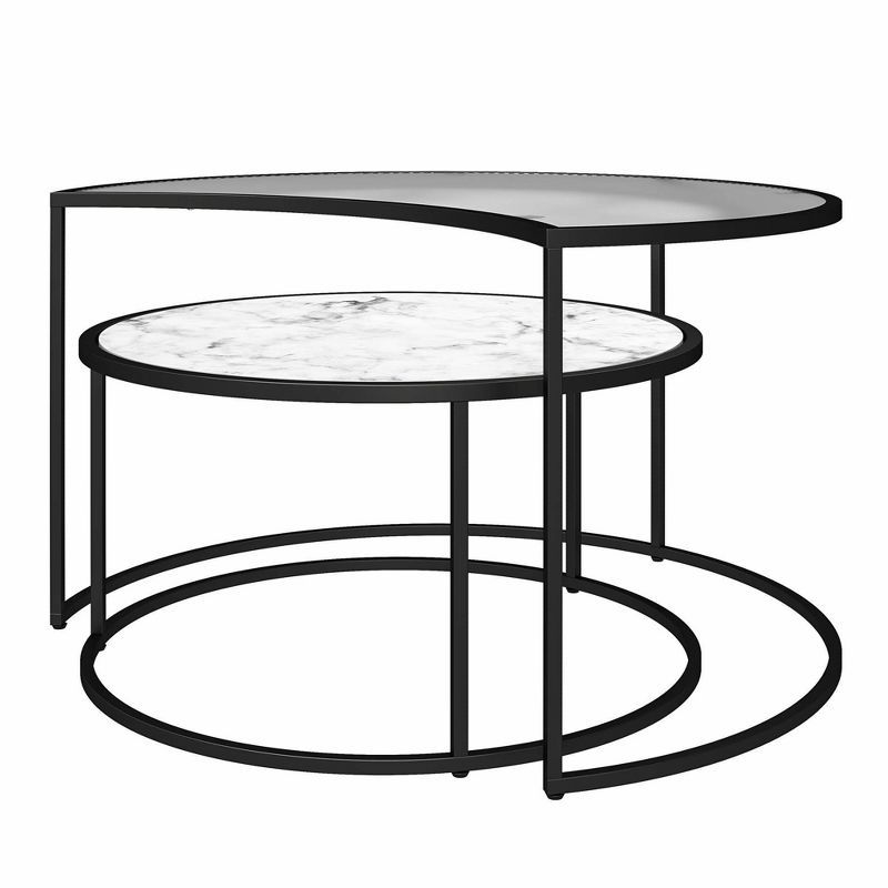 Lunar Crescent 34'' White Marble and Glass Nesting Coffee Tables