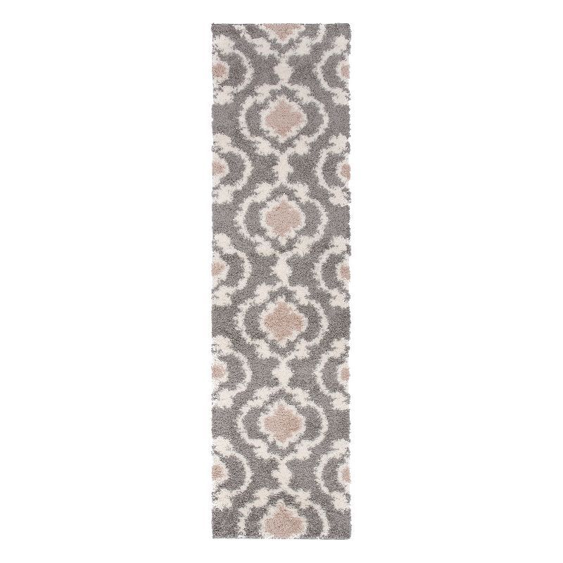 Luxurious Gray/Cream Moroccan Trellis Shag Runner Rug 2' x 7'2"