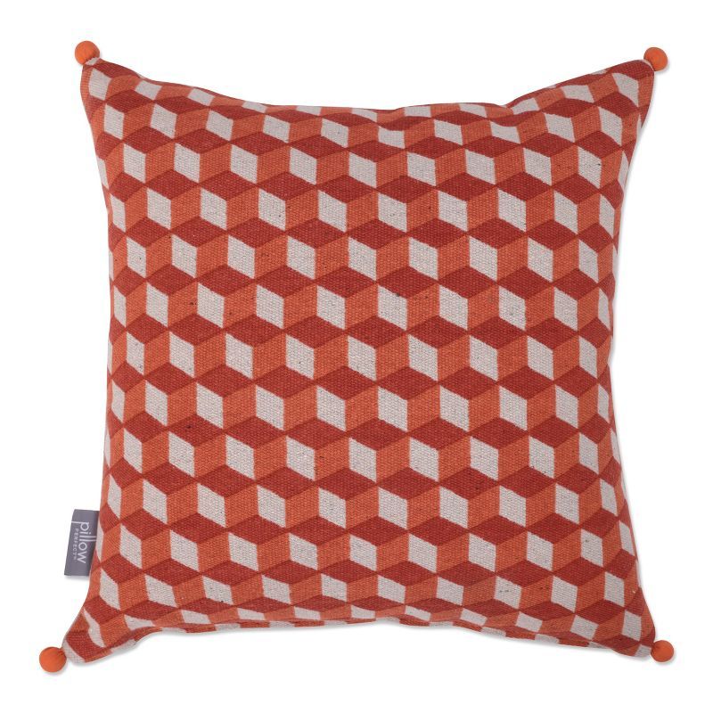 18" Orange Geometric Cubes Cotton Square Throw Pillow