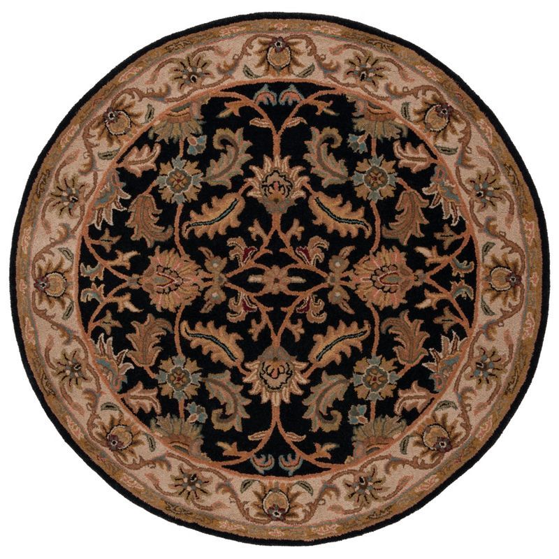 Elegant Heritage Hand-Tufted Wool Round Rug, Black/Beige, 6'