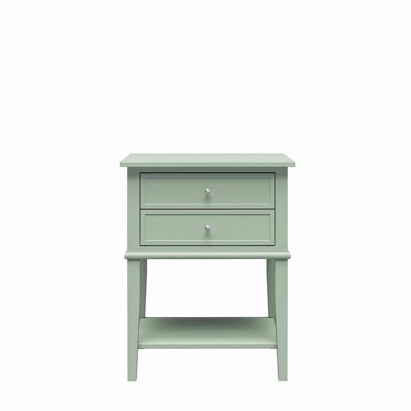 Franklin Pale Green Rectangular Nightstand with Dual Drawers and Shelf