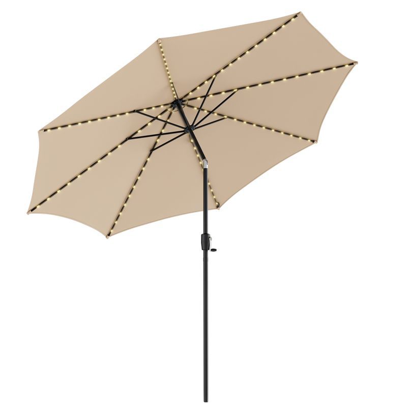 10ft Beige Solar LED Lighted Patio Umbrella with Crank Tilt