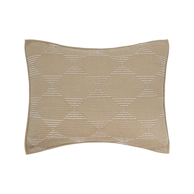 Beige Embroidered Cotton Standard Sham with Geometric Design