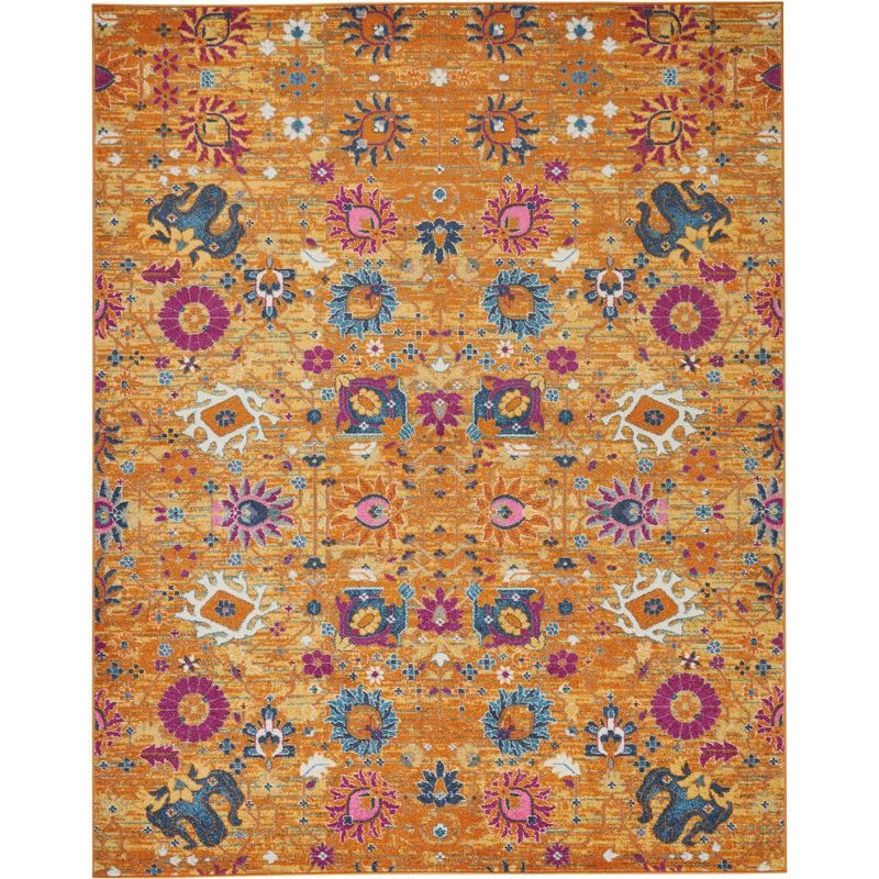 Sunburst Floral Bliss 9' x 12' Easy-Care Synthetic Area Rug