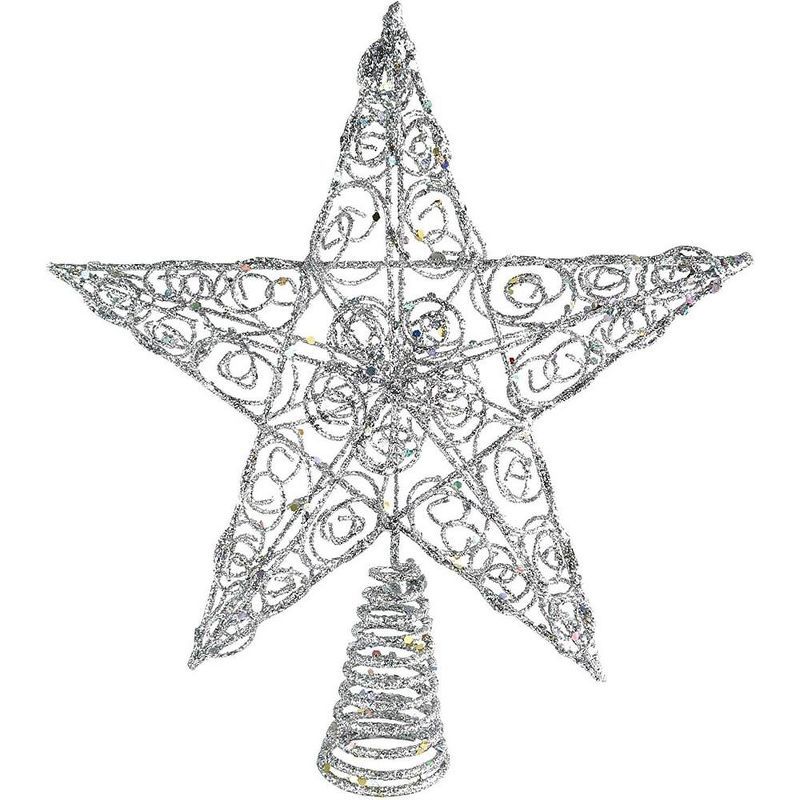 Silver Glitter Swirl Metal Star Tree Topper