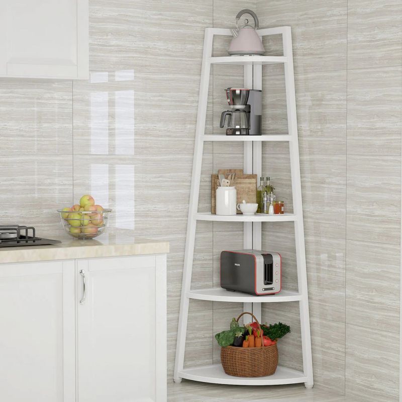 White 70" 5-Tier Corner Ladder Bookshelf with Metal Frame