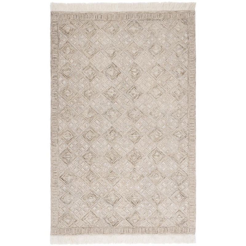 Luscious Ivory Hand-Tufted Wool Area Rug with Boho Motifs