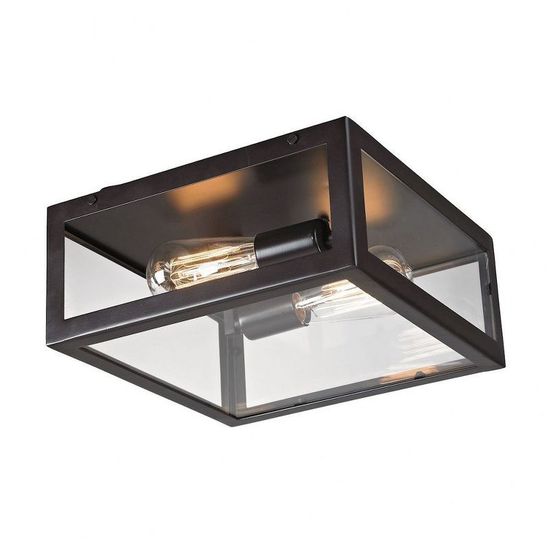 Bronze and Glass 2-Light Flush Mount Ceiling Fixture