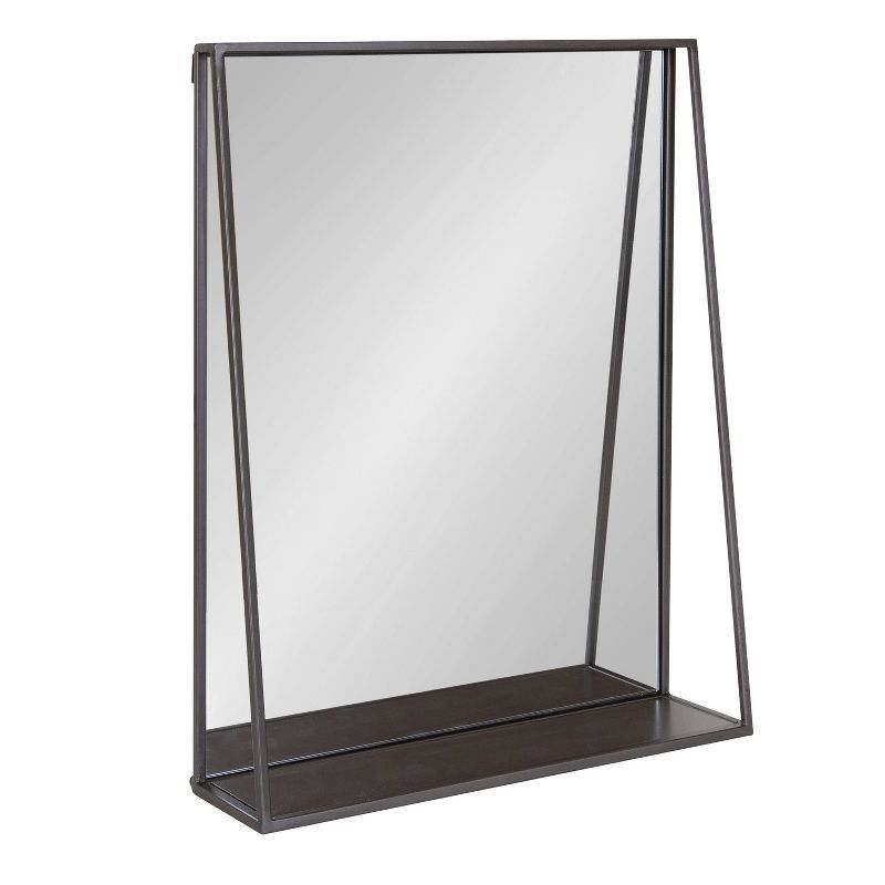 Charcoal Rectangular Metal Wall Mirror with Functional Shelf
