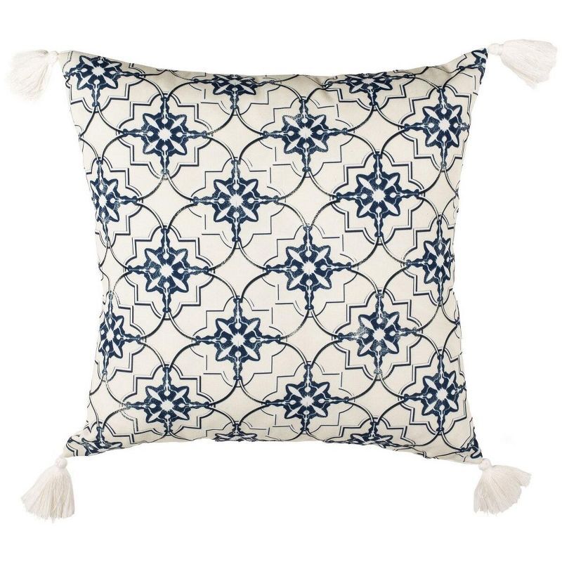 Mariella 16" Square Blue and White Cotton Pillow