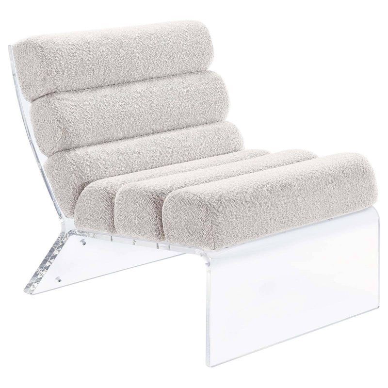 Ivory Bouclé Upholstered Armless Accent Chair with Clear Acrylic Frame