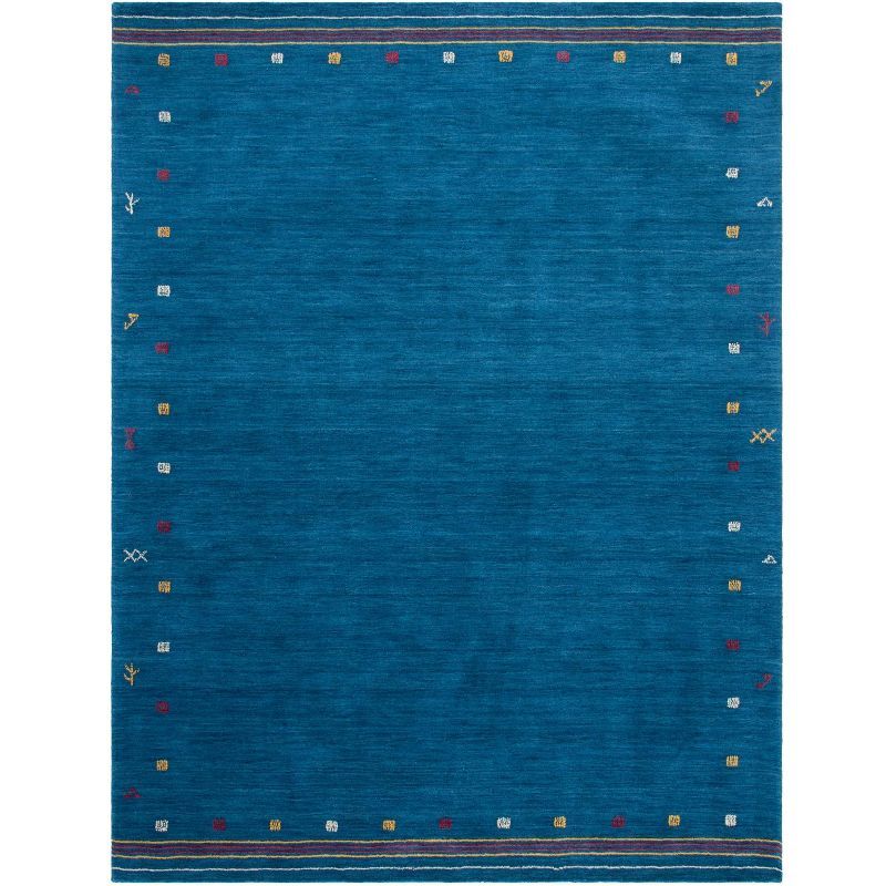 Blue Hand-Knotted Wool 8' x 10' Striped Area Rug