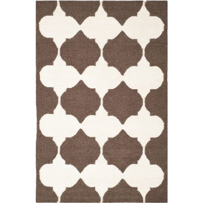 Brown and Ivory Geometric Wool Flat Woven Area Rug 5' x 7'