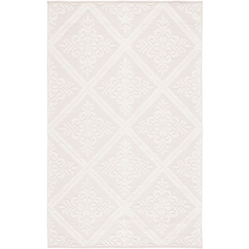 Ivory Hand-Knotted Wool and Cotton 4' x 6' Area Rug