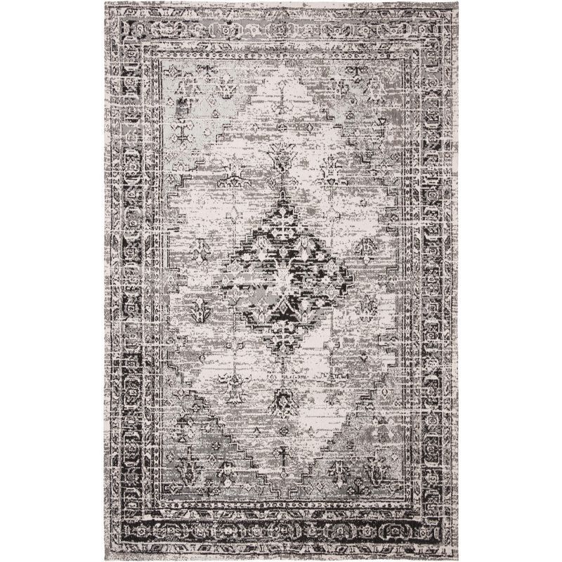 Gray Floral Motif Cotton Synthetic Runner Rug