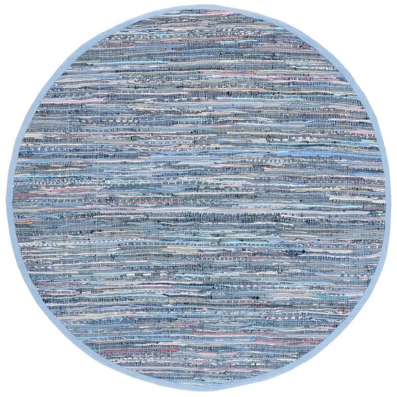 Handwoven Whimsical Blue Cotton 6' Round Area Rug