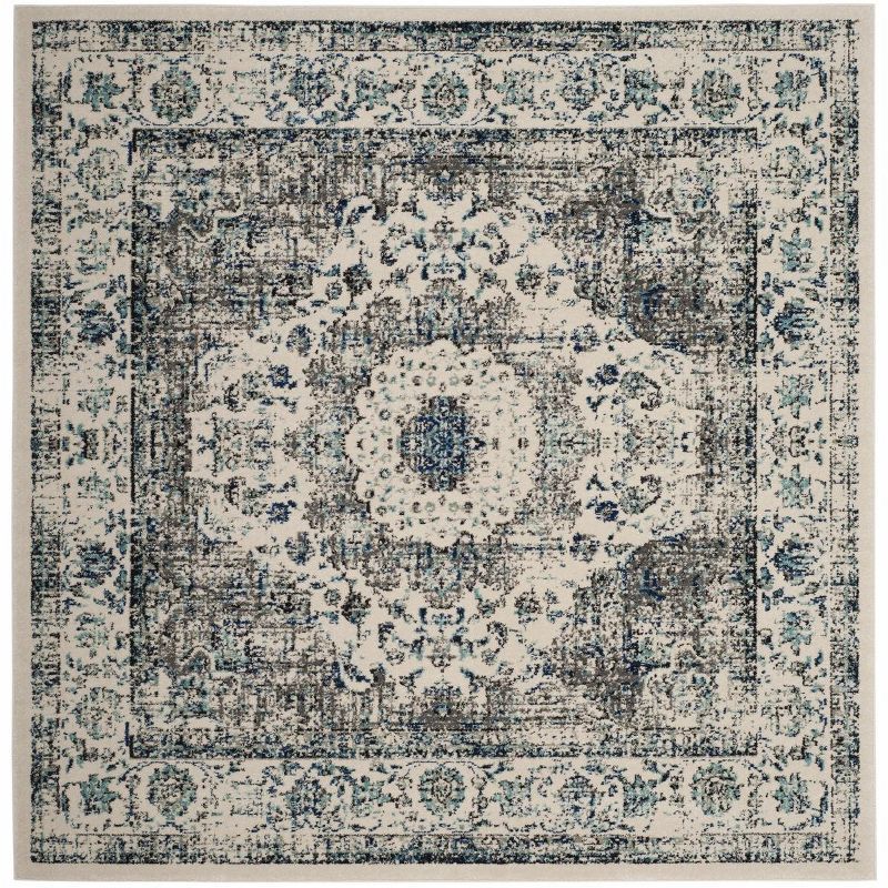 Chic Elegance 9' Square Grey & Ivory Floral Synthetic Area Rug