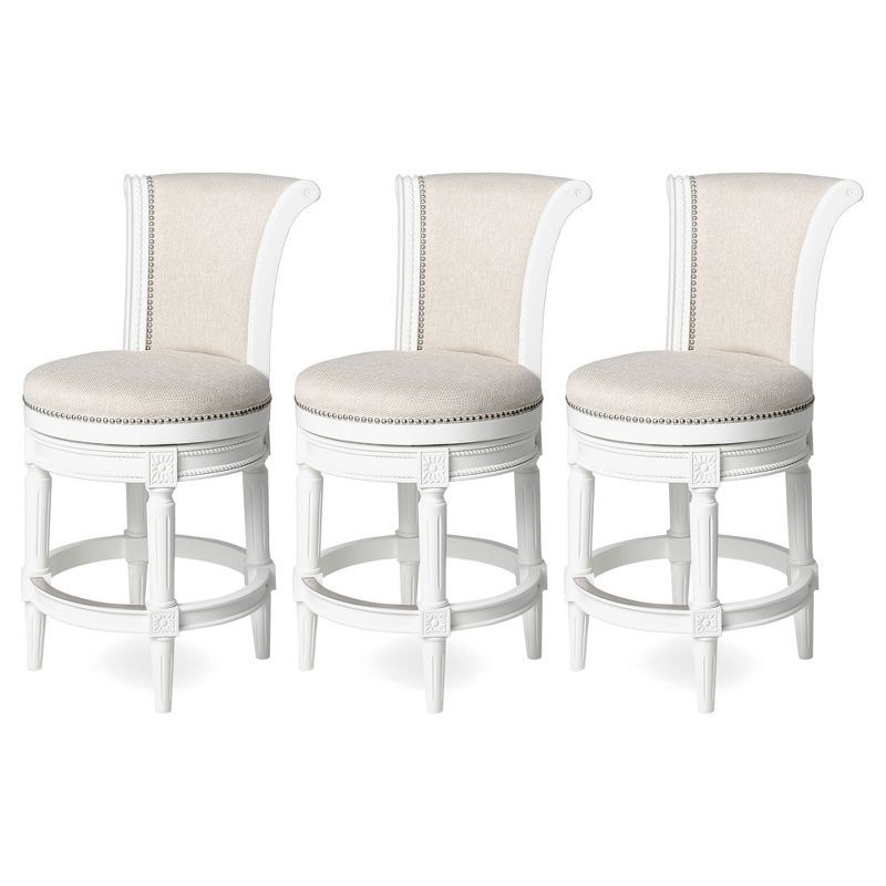 Alabaster White Leather Swivel Counter Stool with Nailhead Trim