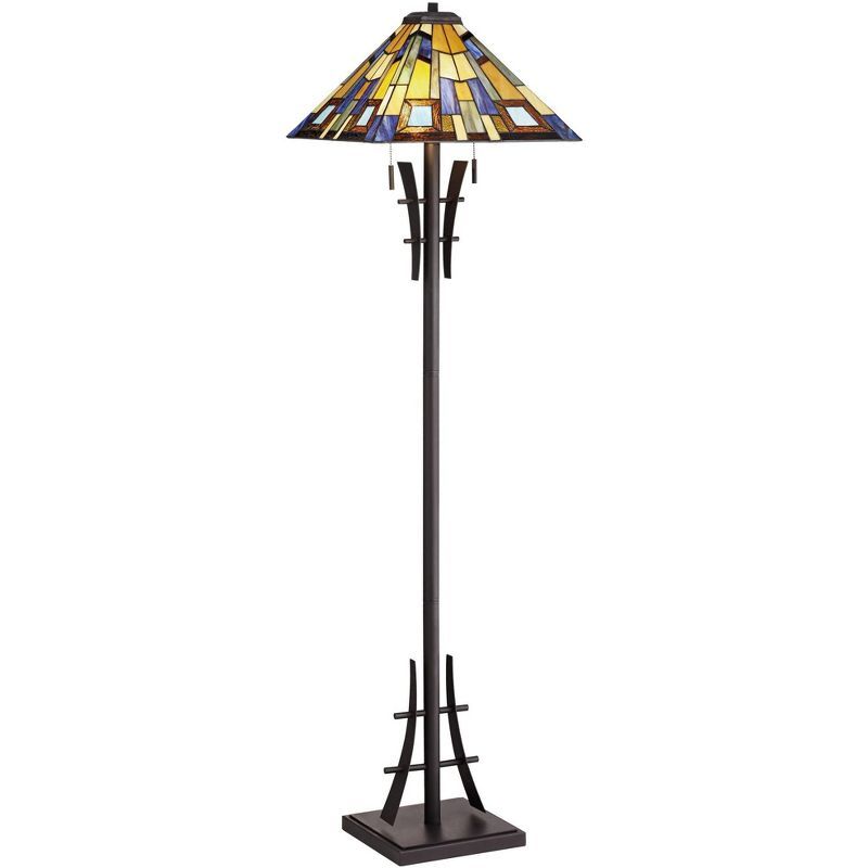 Bronze Iron Tiffany Style Floor Lamp with Art Glass Shade