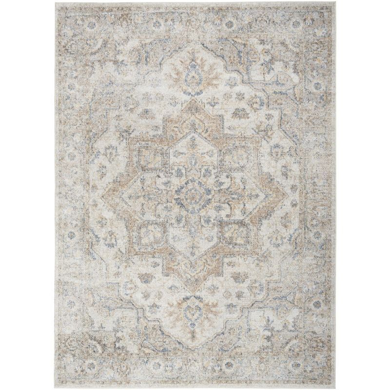 Silver Grey Medallion Low Pile Washable Area Rug