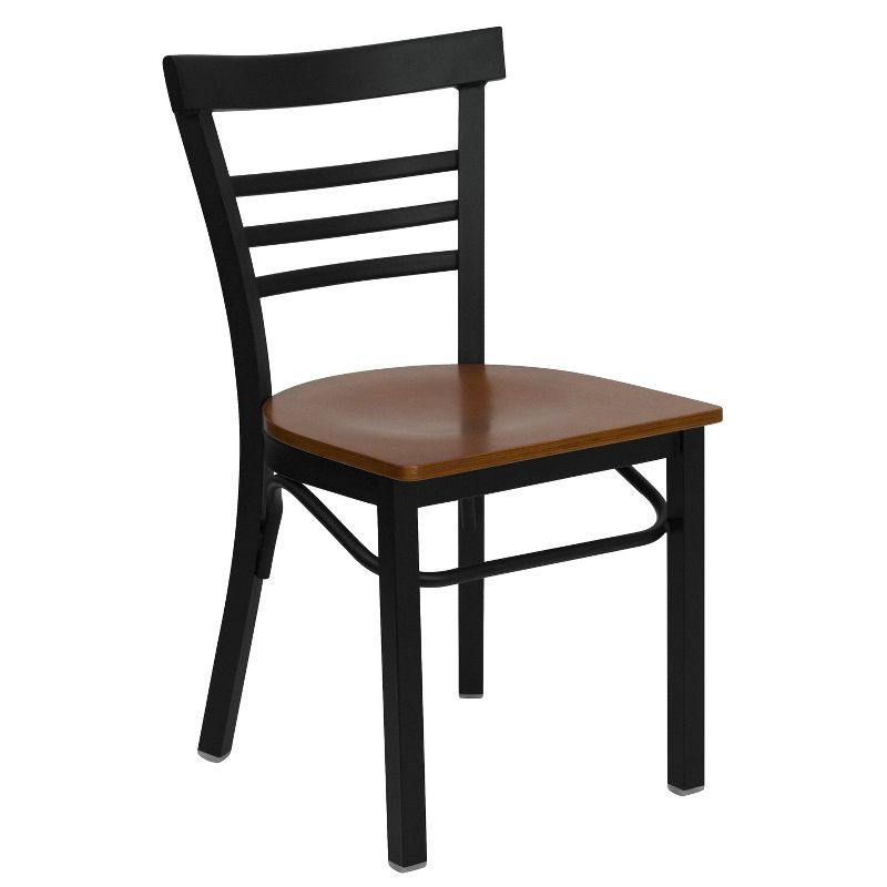 Ladderback Black Metal Side Chair with Cherry Wood Seat