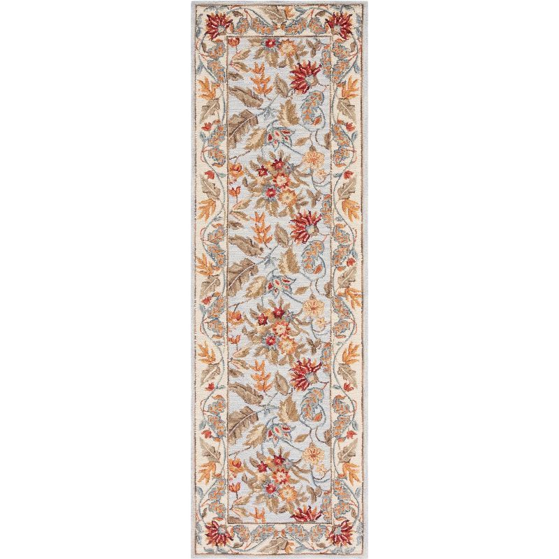 Aurora Light Blue Floral Hand-Knotted Wool Reversible Area Rug - 30"x18"