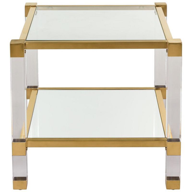 Elegant Transitional 24'' Gold Metal and Glass Square End Table