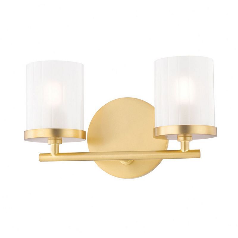 Aged Brass 2-Light Vanity with Clear Frosted Glass Shades