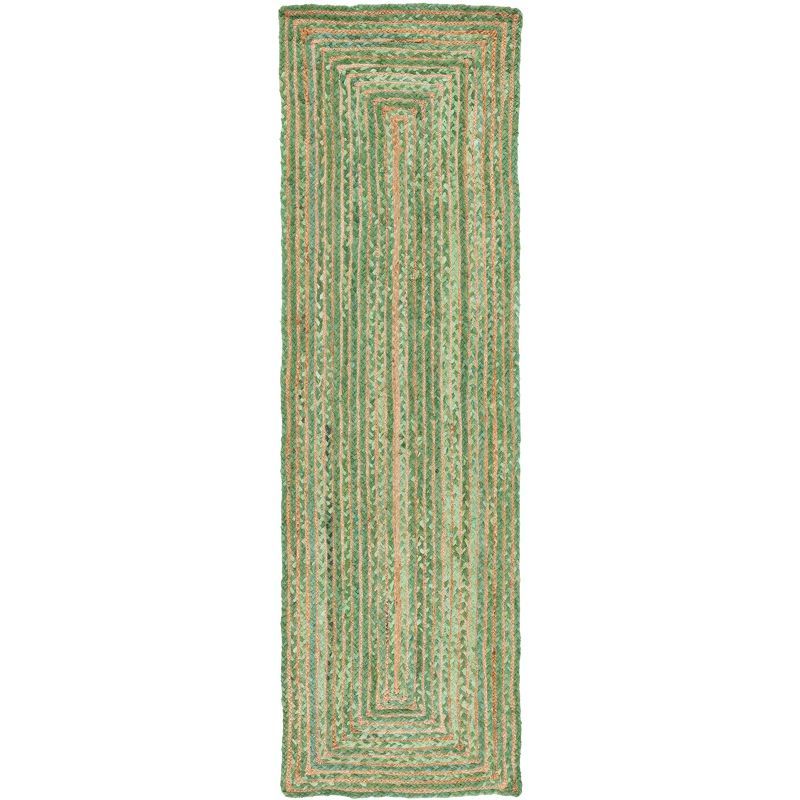 Handwoven Green and Natural Jute Boho Runner Rug 2'3" x 8'