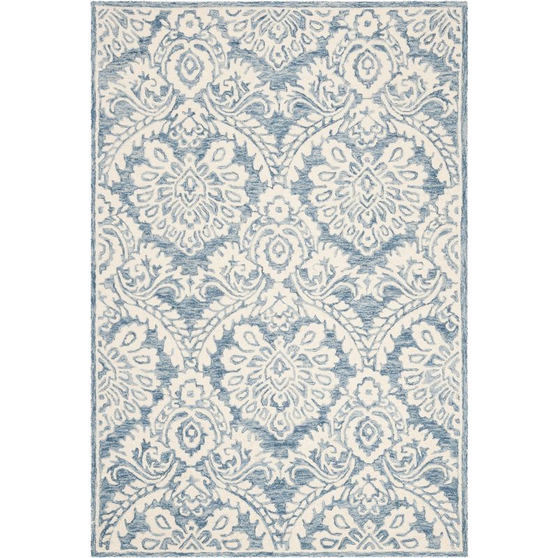 Ivory and Blue Handmade Wool Tufted Area Rug, 2' x 3'